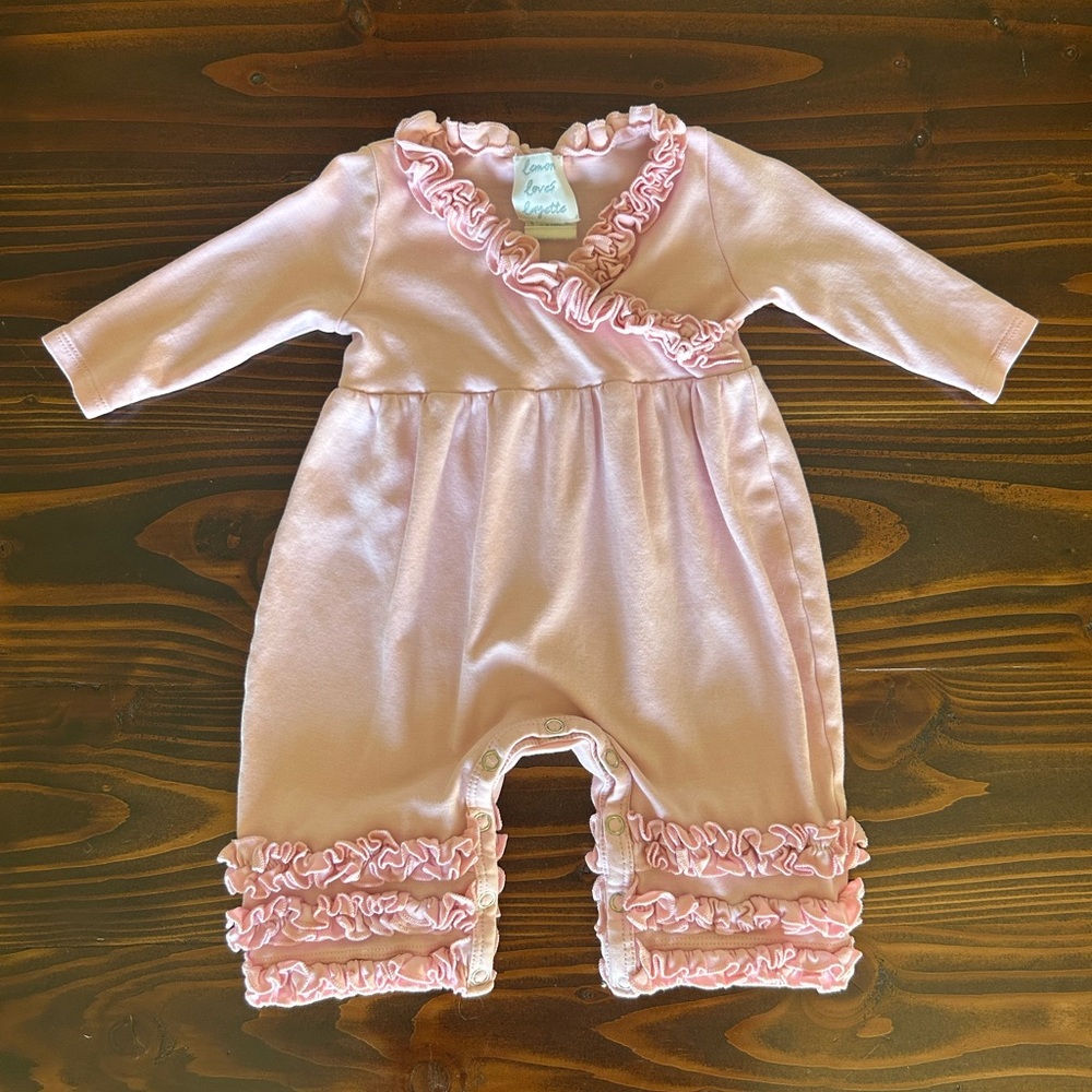 Pink Ruffled Baby Romper by Lemon Loves Layette